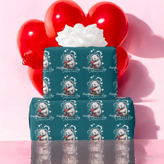 Papier Cadeau Saint-Valentin avec ours en peluche riche