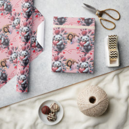 Papier Cadeau Saint-Valentin avec ours en peluche riche