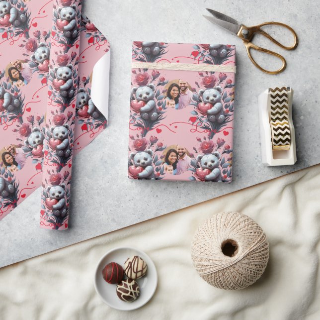 Papier Cadeau Saint-Valentin avec ours en peluche riche (Artisanat)