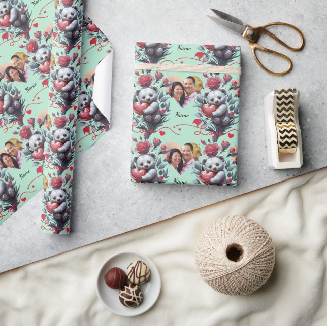 Papier Cadeau Saint-Valentin avec ours en peluche riche (Artisanat)