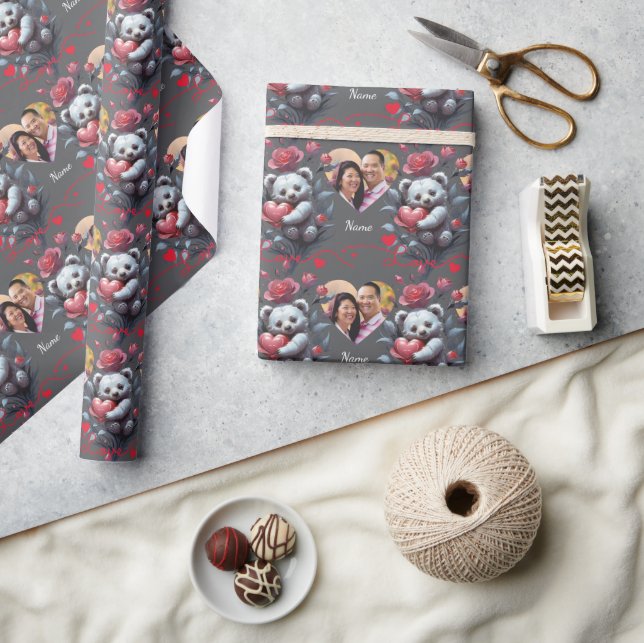 Papier Cadeau Saint-Valentin avec ours en peluche riche (Artisanat)