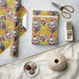 Papier Cadeau Saint-Valentin avec ours en peluche riche