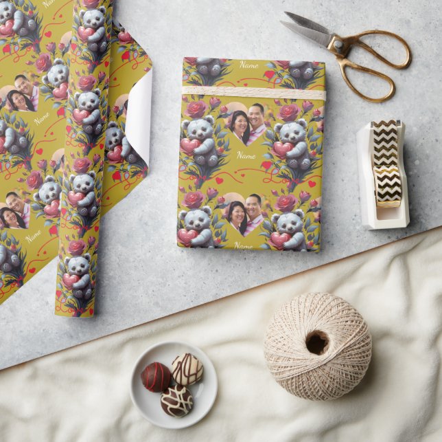 Papier Cadeau Saint-Valentin avec ours en peluche riche (Artisanat)