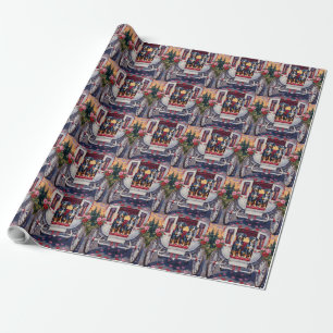 Papier Cadeau Saint-Valentin Chien Heeler Bleu