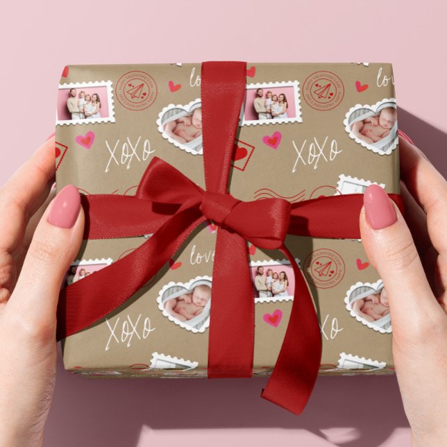 Papier Cadeau Saint-Valentin Coeurs et enveloppement de photos (Créateur téléchargé)