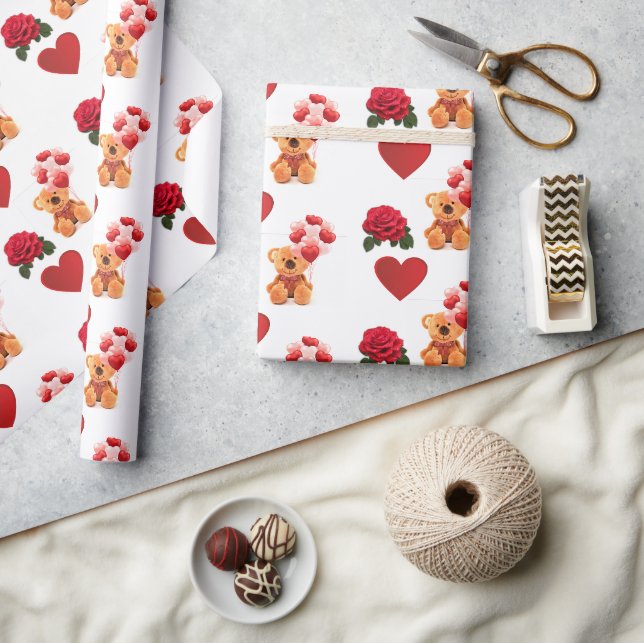 Papier Cadeau Saint-Valentin Coeurs rouges Artisanat de l'ours e (Artisanat)