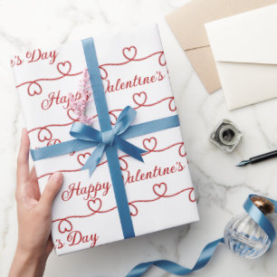 Papier Cadeau Saint-Valentin Coeurs rouges en blanc