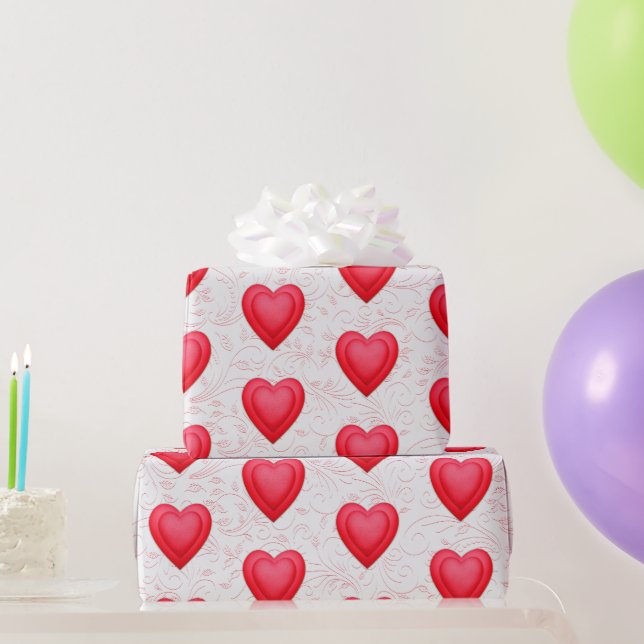 Papier Cadeau Saint Valentin Coeurs rouges fantaisistes (Cadeaux de fête)