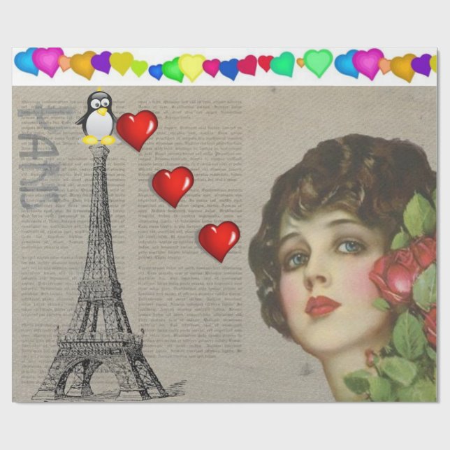 Papier Cadeau Saint-Valentin Enveloppement papier Coeurs de ping (Plat)