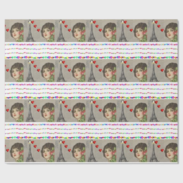 Papier Cadeau Saint-Valentin Enveloppement papier Coeurs de ping (Plat)