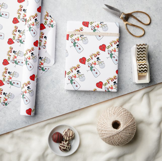 Papier Cadeau Saint-Valentin Envelopper le papier Coeur Feu de n (Artisanat)