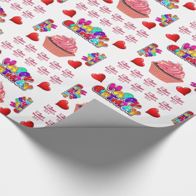 Papier Cadeau Saint Valentin Envelopper le papier Joyeux anniver (Coin)