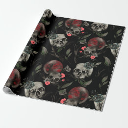 Papier Cadeau Saint-Valentin gothique Jour Crânes Rose noirs rou