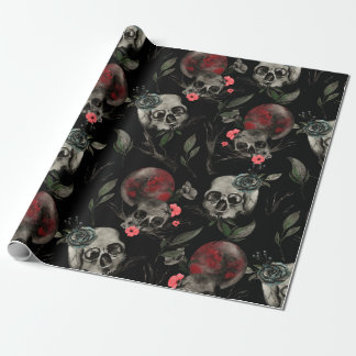 Papier Cadeau Saint-Valentin gothique Jour Crânes Rose noirs rou