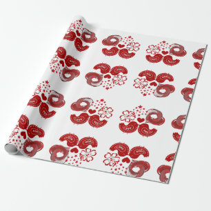 Papier Cadeau Saint Valentin Inséparables de coeur rouge