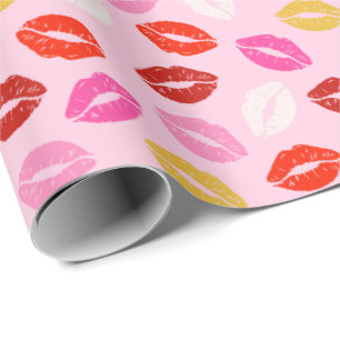 Papier Cadeau Saint Valentin Lèvres rose pâle