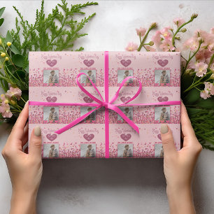 Papier Cadeau Saint-Valentin Photo personnalisée Coeurs roses