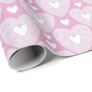 Papier Cadeau Saint Valentin Pink Lace Heart Motif
