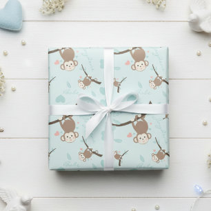 Papier Cadeau Saint-Valentin Singe Bleu Pastel
