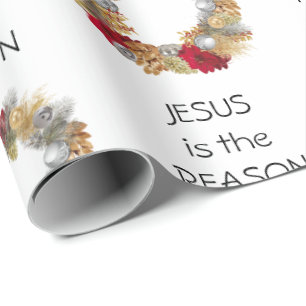 Papier Cadeau SAISON DE LA RAISON DE JÉSUS  Festive Wreath  NOËL