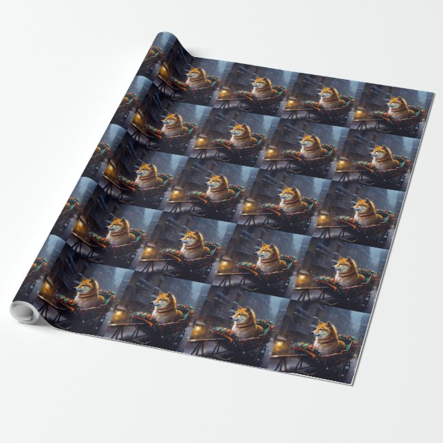 Papier Cadeau Saison de Noël de Shiba Inu (Déroulé)