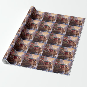 Papier Cadeau Saison de Noël Golden Retriever