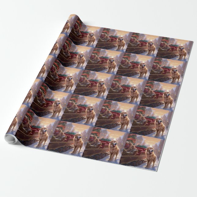 Papier Cadeau Saison de Noël Golden Retriever (Déroulé)