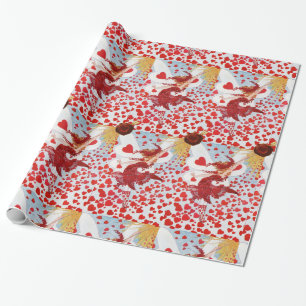 PAPIER CADEAU SAISON DE VALENTINE AVEC BAIGNOIRE, SCEAU DE CIRE 