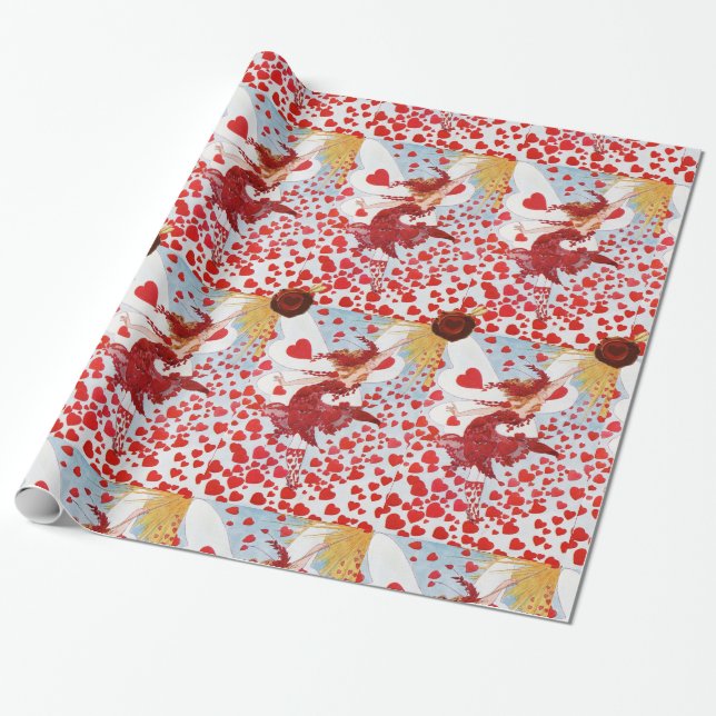 PAPIER CADEAU SAISON DE VALENTINE AVEC BAIGNOIRE, SCEAU DE CIRE  (Déroulé)