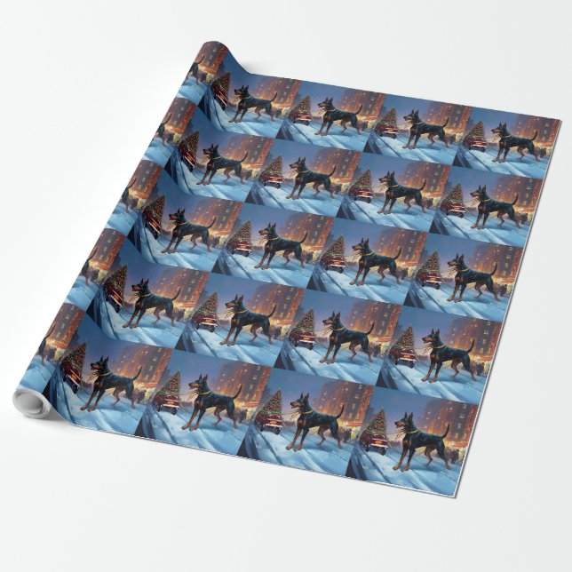 Papier Cadeau Saison Festive de Noël Doberman (Déroulé)