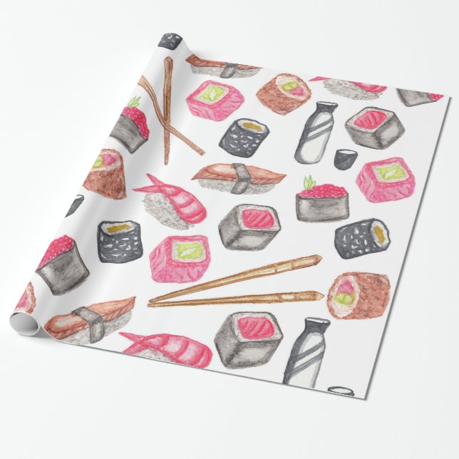 Papier Cadeau Saké à la mode mignon et baguettes de sushi (Déroulé)