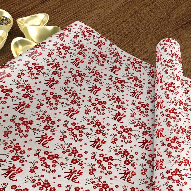 Papier Cadeau Sakura Tree Blossom et Symbole du dragon (Créateur téléchargé)