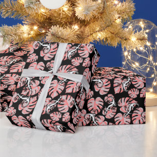 Papier Cadeau Salamander Et Feuilles Rose Répétant Motif