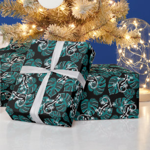 Papier Cadeau Salamander et Motif de la feuille verte