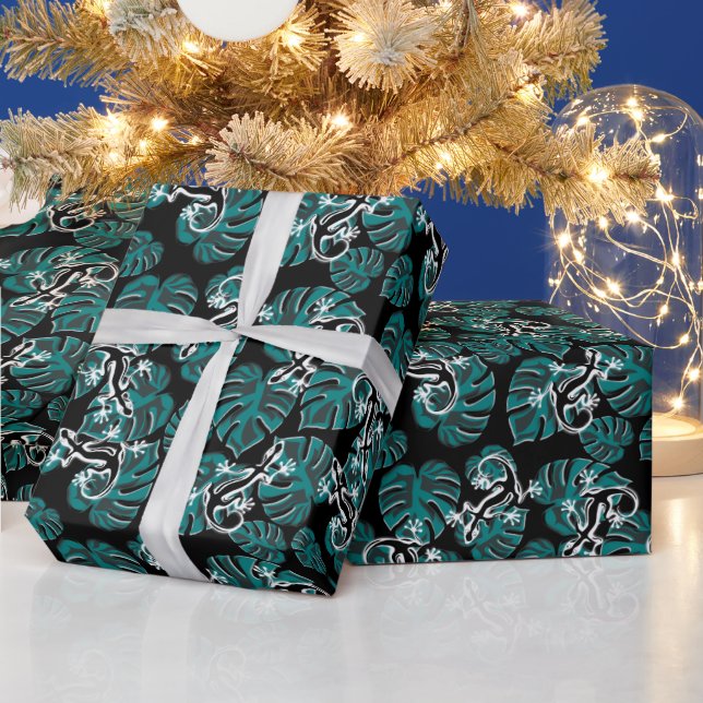 Papier Cadeau Salamander et Motif de la feuille verte (Vacances)