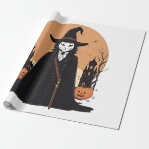 Papier Cadeau Sale mystique Chat noir avec Citrouille