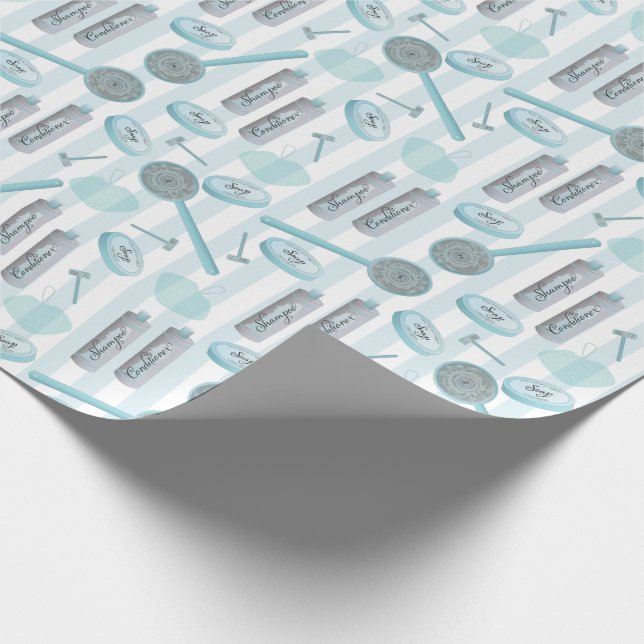 Papier Cadeau Salle de bain Spa douche Aqua Blue sur bandes (Coin)