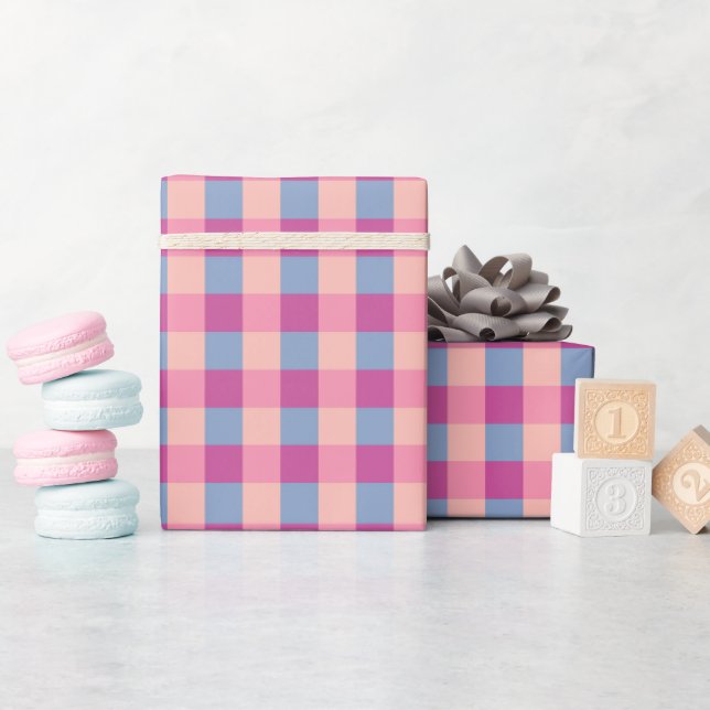 Papier Cadeau Salmon Periwinkle And Magenta Gingham (Baby Shower)
