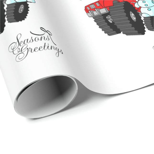 Papier Cadeau Salutation Saison Snowman Truck Wrapping Papier (Coin rond)