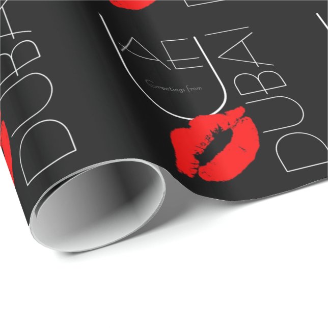 Papier Cadeau Salutations de Dubai UAE Red Lipstick Kiss (Coin rond)