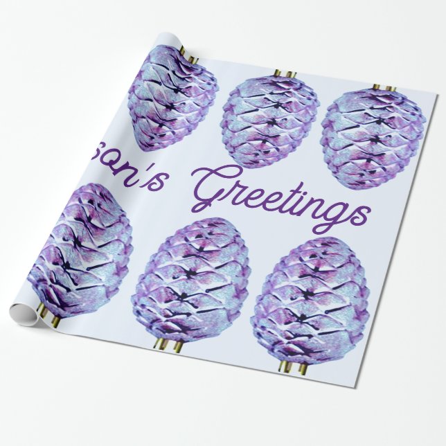 Papier Cadeau Salutations de la saison Pinecone Enveloppement pa (Déroulé)