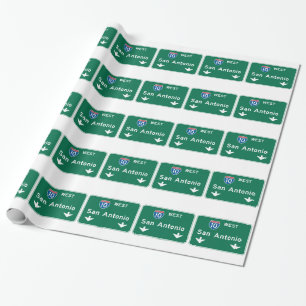 Papier Cadeau San Antonio, panneau routier de TX