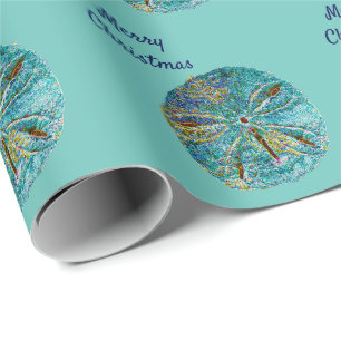 Papier Cadeau Sanddollar Motif Abstrait Joyeux Noël bleu
