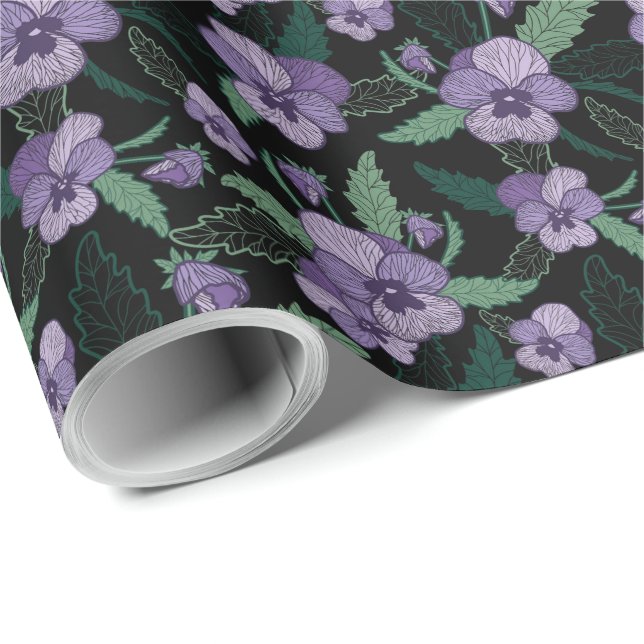 Papier Cadeau Sansy floral avec feuillage sur Arrière - plan fon (Coin rond)