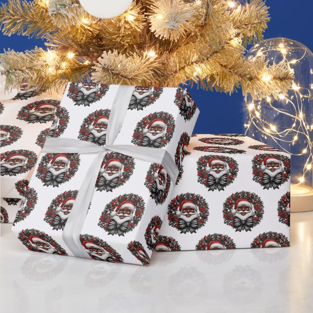 Papier Cadeau Santa Claus afro-américain Rouge, noir et blanc (Vacances)