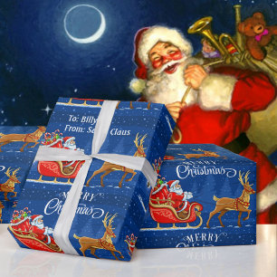 Papier Cadeau Santa Claus Ajouter NOM Reindeer & Sleigh