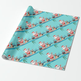 Papier Cadeau Santa Claus and His Pug on a surfboard