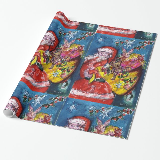 PAPIER CADEAU SANTA CLAUS AVEC CADEAU DE NOËL (Déroulé)