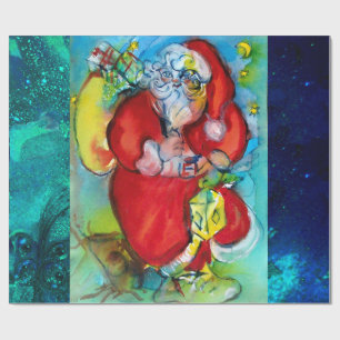 PAPIER CADEAU SANTA CLAUS AVEC LANTERN DANS LA NUIT DE NOËL