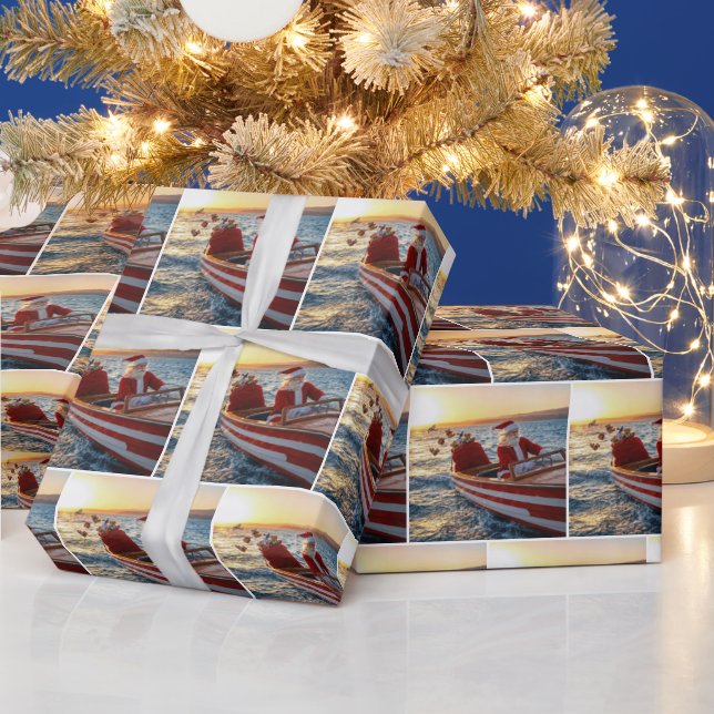Papier Cadeau Santa Claus Driving a Speedboat (Vacances)